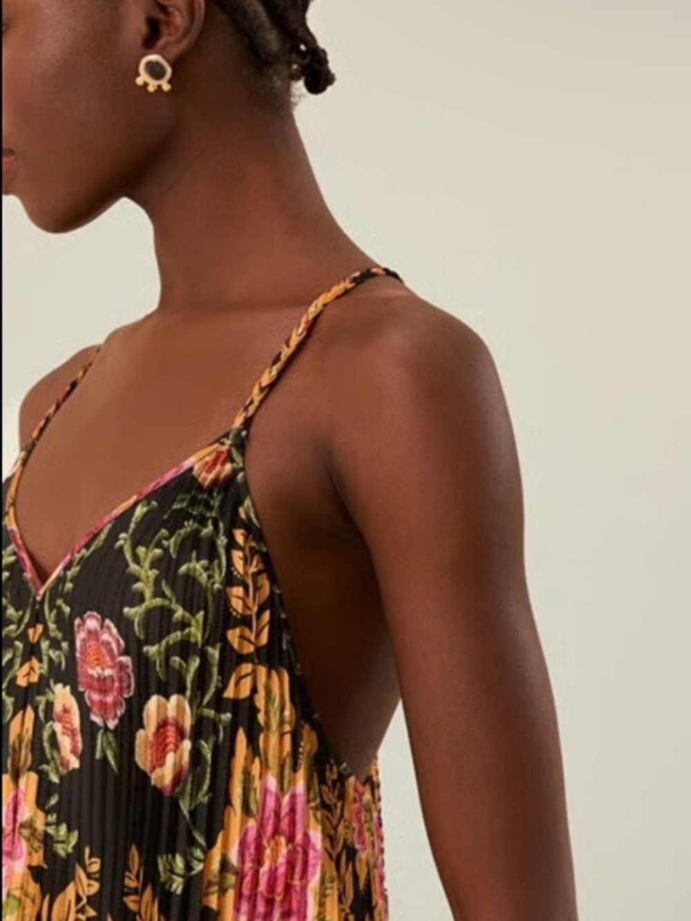 Farm Rio Arabesque Floral Black pleated sleeveless midi dress Size M NEW - Picture 4 of 5